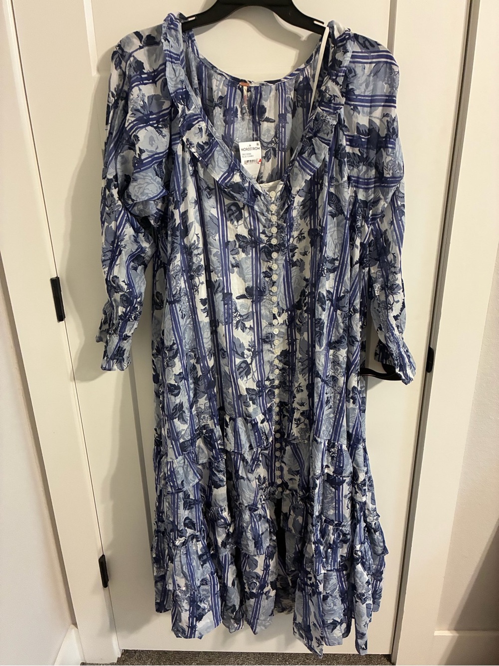 Free People Blue & White Floral Stripe Maxi Dress